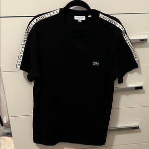 Lacoste Black Tee with Logo and Sleeve Branding